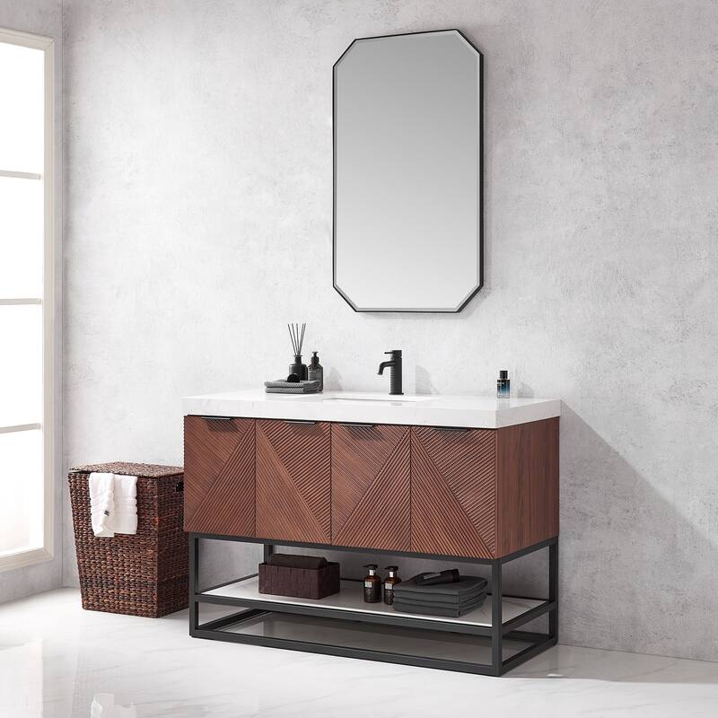 Mahon Single Bath Vanity with Composite Stone Top and Mirror