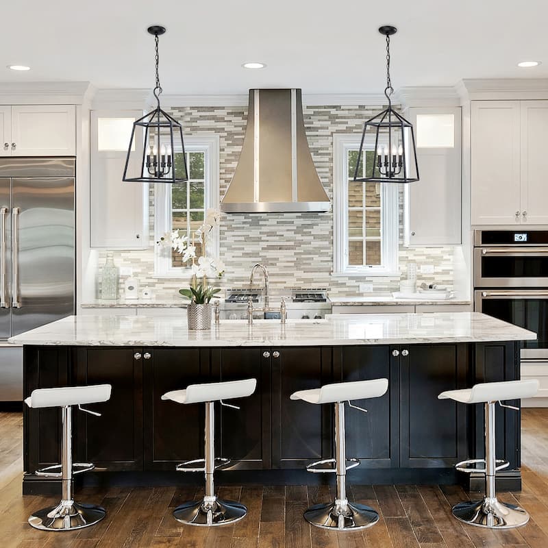 Aged Black Forged Iron Finish 4-Light Cage Pendant