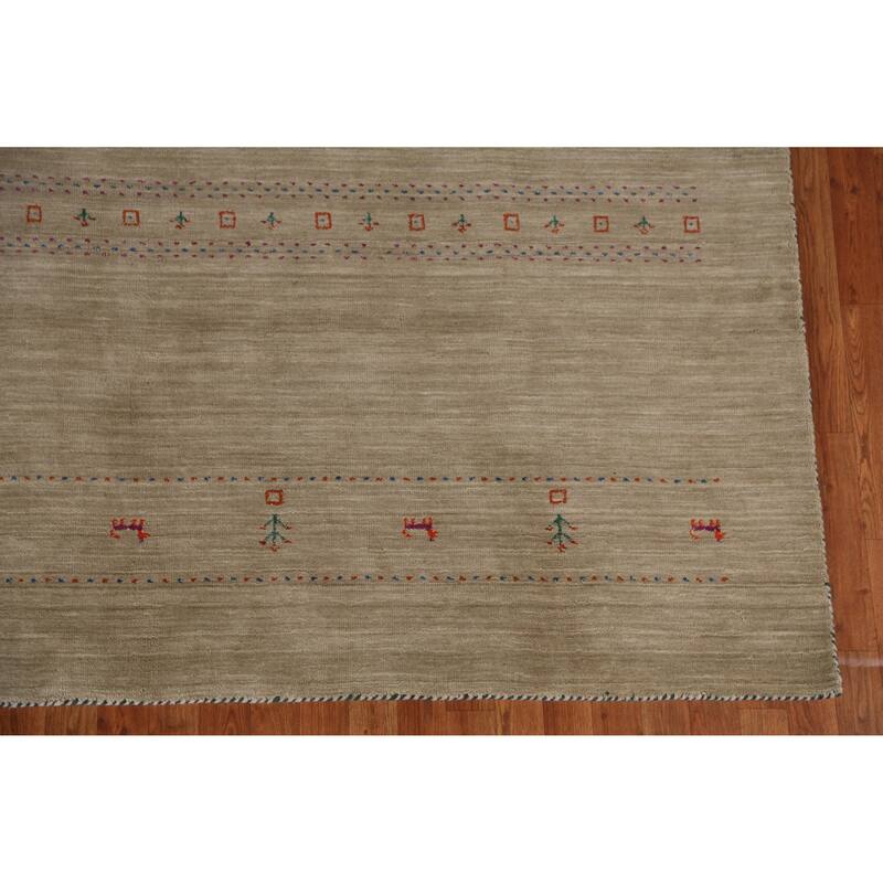 Hand Knotted Oriental 100% Wool Carpet Tribal Tribal Beige & Ivories Gabbeh Area Rug - 9' 8'' X 8' 1''