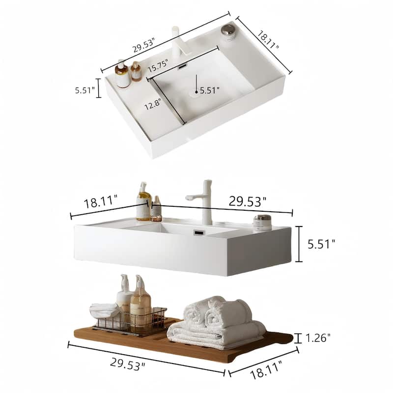 Modland Wall-Mounted Floating 30/36/48 inch Bathroom Vanity with Sink & Striped Shelves Layer