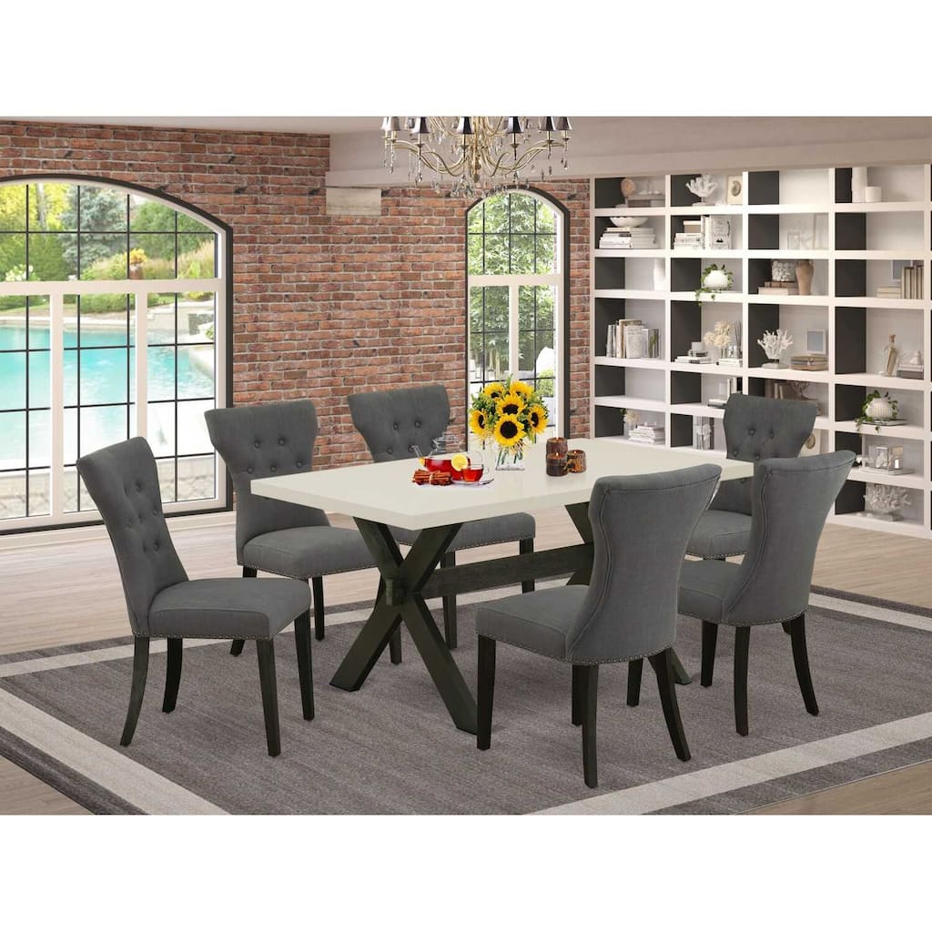 HomeStock 7-Pc Rectangle Natural Oak Finish Solid Wood Top Dining Table with 6 Parson Chairs