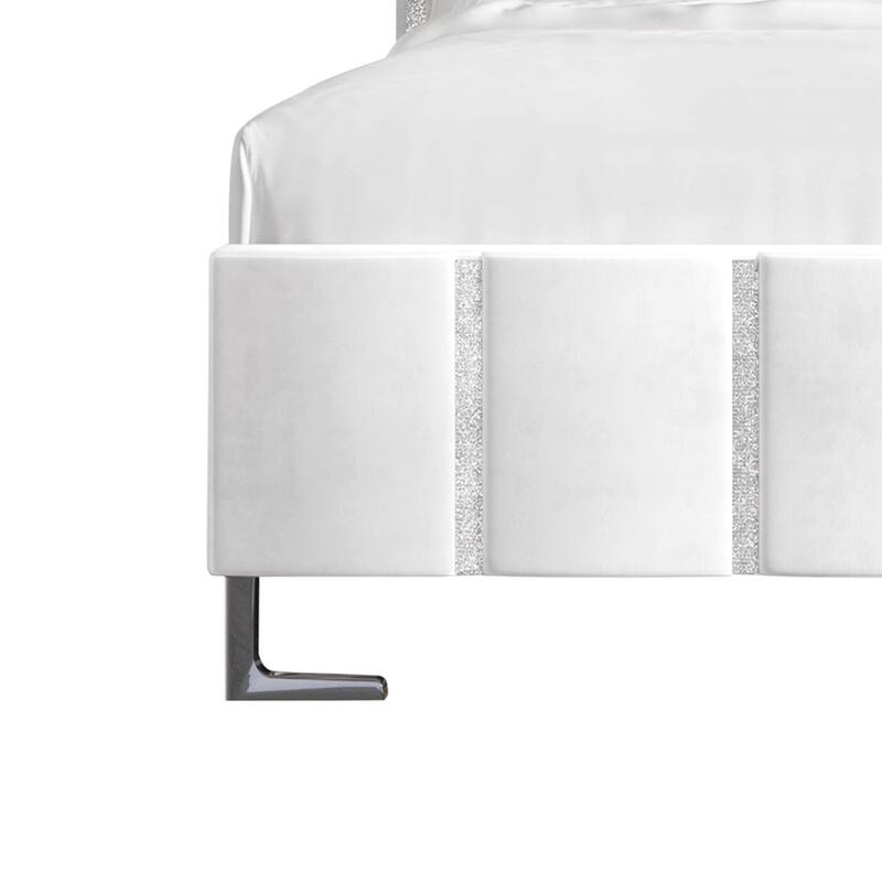 CraftPorch Luxurious Crystal Diamond Strip Velvet Upholstered Bed