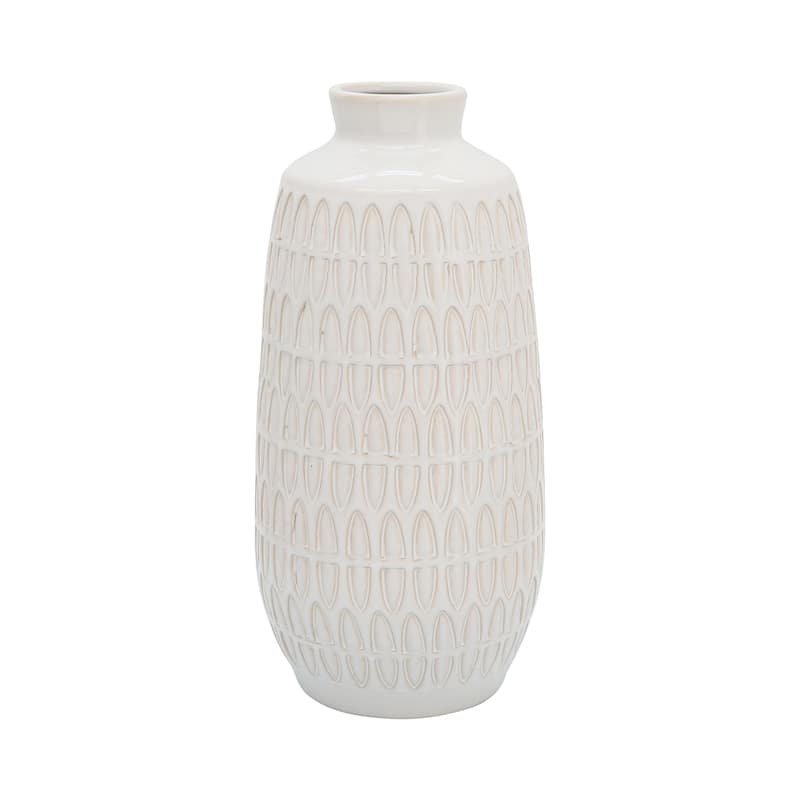 Sagebrook Home Ceramic Vase Carved Design Decorative Light Colored Table Vase for Home or Office Decor