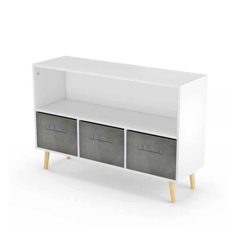 Kids bookcase with Collapsible Fabric Drawers, Children's Book Display, Toy Storage Cabinet Organizer