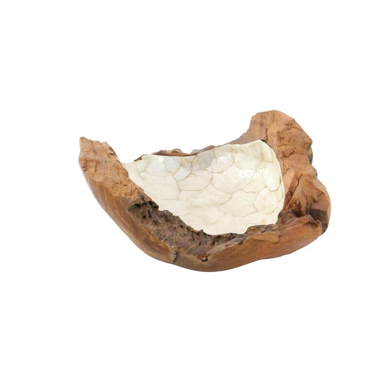 Teak Wood Handmade Live Edge Free Form Decorative Bowl with Capiz Interior - Brown - Roche River Decor