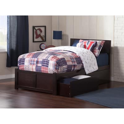 Orlando Twin XL Platform Bed and Footboard with 2 Drawers in Espresso