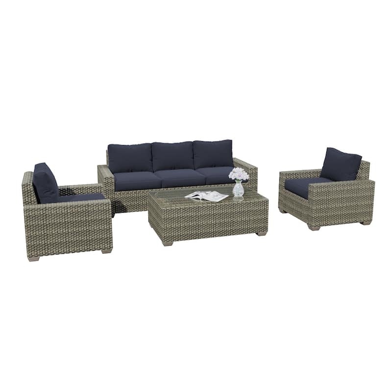 6 Piece Patio Furniture Sets Outdoor Sectional Sofa - BLUE