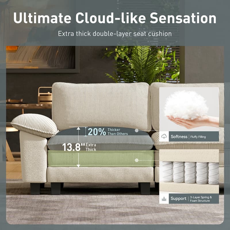 MAISON ARTS Cloud Modular Sofa, Deep Seat Chenille or Corduroy Couch with Removable Arms, 1–4 Seater