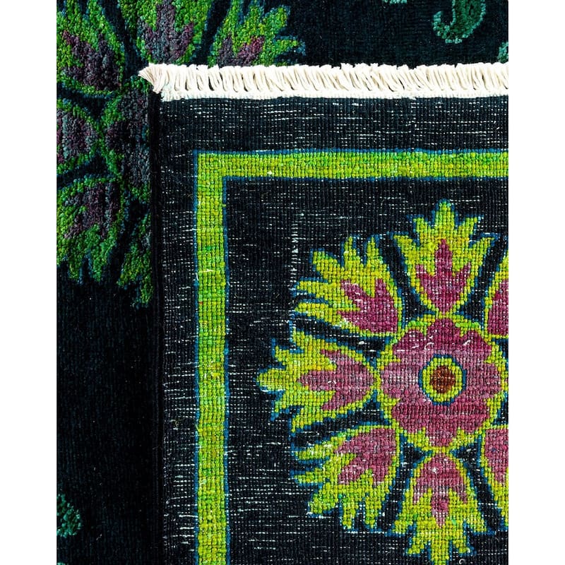 Overton Hand Knotted Wool Vintage Inspired Modern Contemporary Overdyed Black Area Rug - 9' 1" x 10' 10"