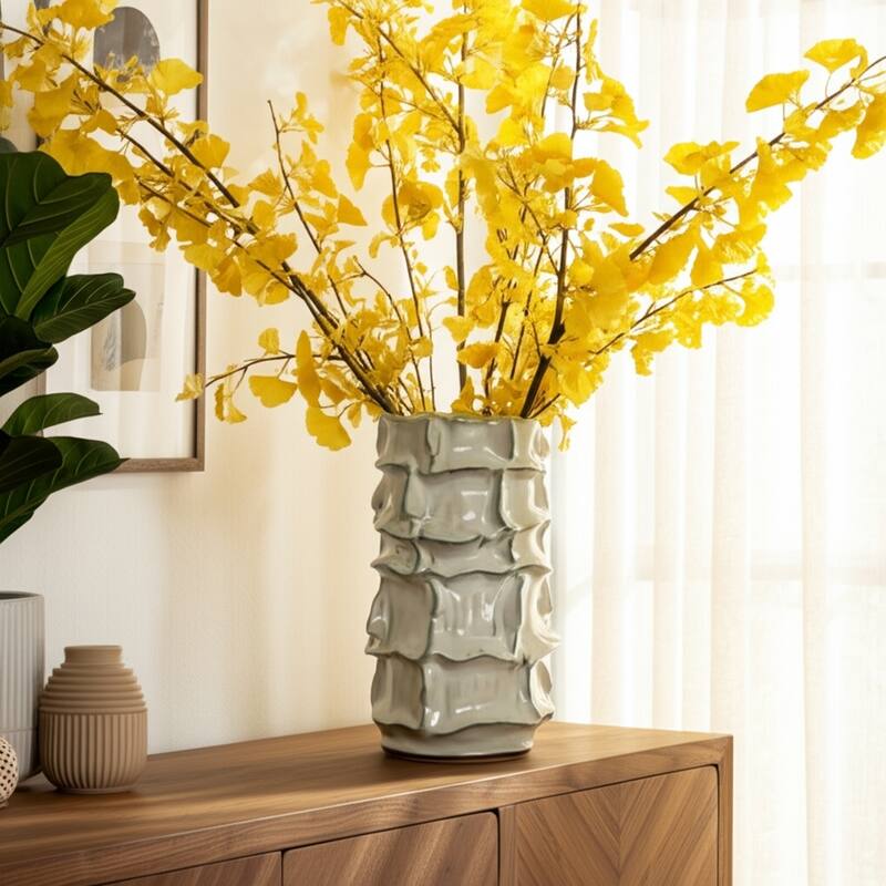 Ceramic Decorative Vase Accent Piece Glazed Finish Capri Style - 7" x 7" x 13"