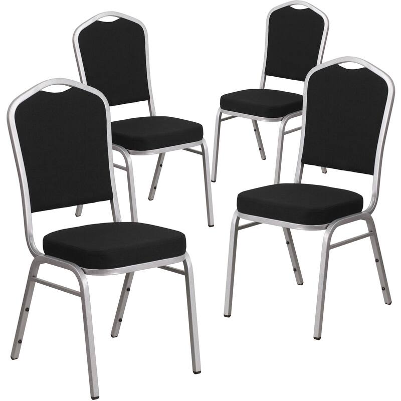 4 Pack Crown Back Stacking Banquet Chair - black fabric/silver frame