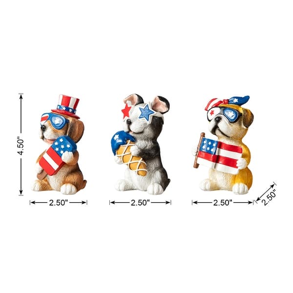Glitzhome 4.5"H Set of 3 Patriotic Americana Resin Dogs Table Decor
