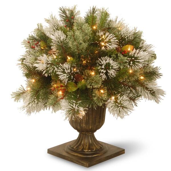 Shop 24 Pre Lit Potted Wintry Pine Porch Bush Artificial Christmas Tree Clear Lights Green Tabletop Overstock 26063379