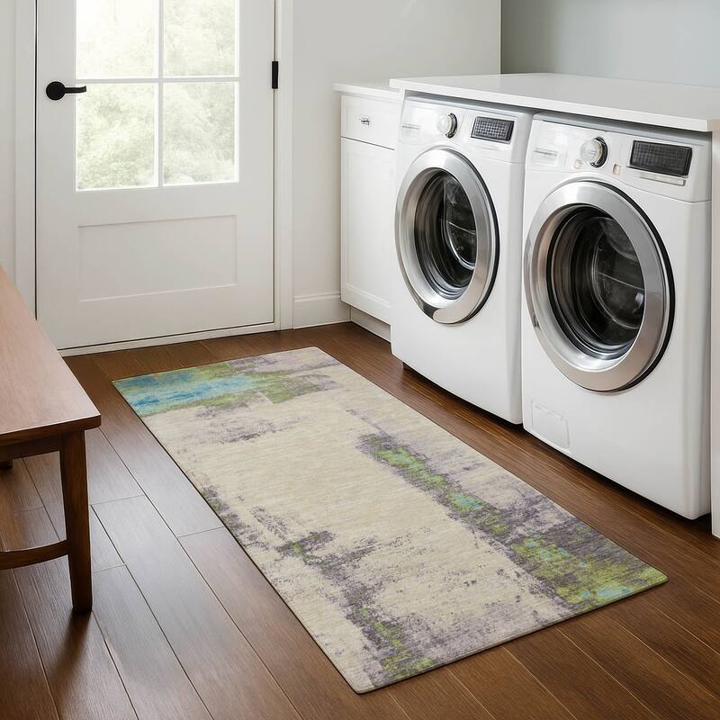 Premium Washable Super Soft Abstract Impressions Mayfield Rug - Linen - 2'3" x 7'6"