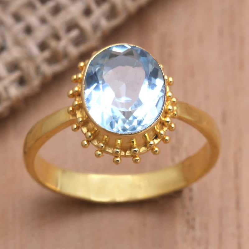 Novica Handmade Snowflake Surprise Gold-Plated Blue Topaz Single Stone Ring