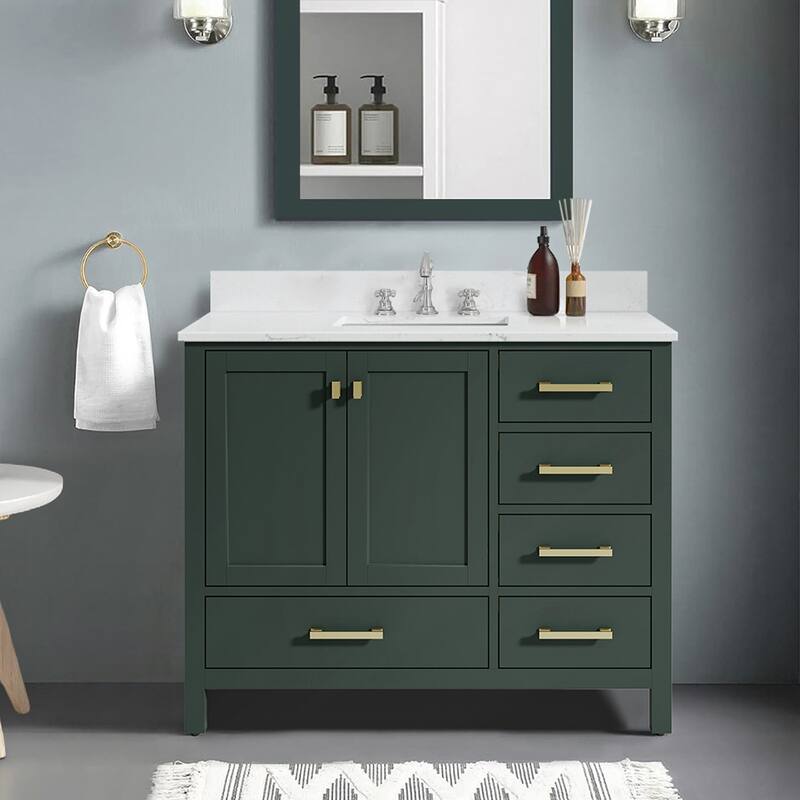 StarrySky 42 inch Undermount Single Sink Bathroom Vanity with Engineered Carrara Marble Top - 42 inch