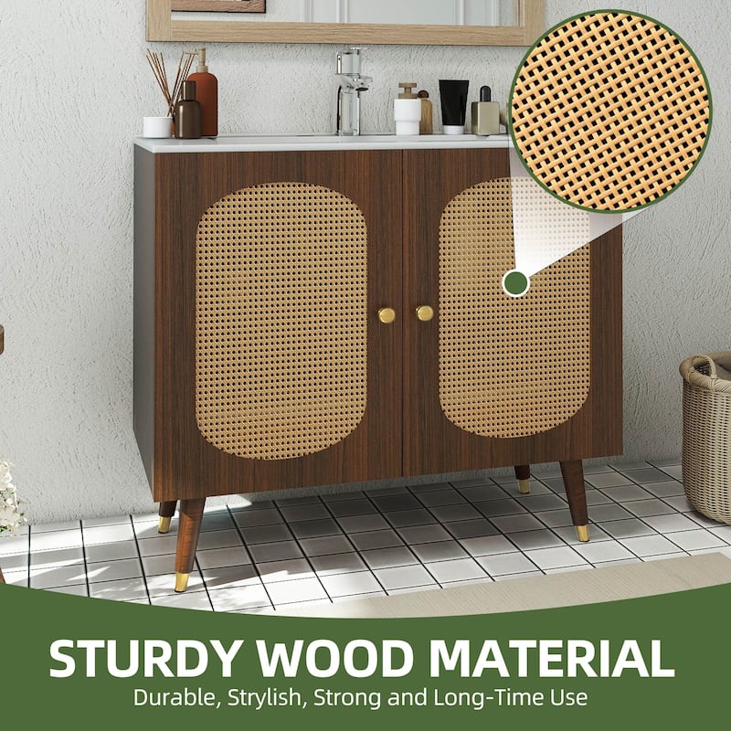 36" Rattan Boho Bathroom Vanity with Sink