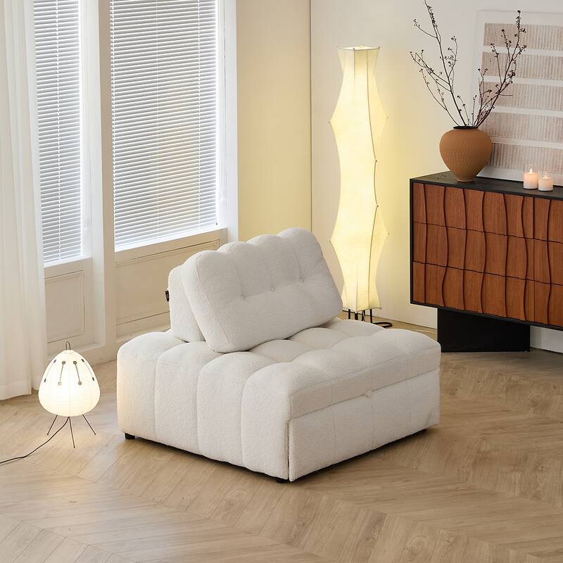 JASIWAY White Teddy Pull-Out Single Sofa Bed - Teddy Plush-Ivory
