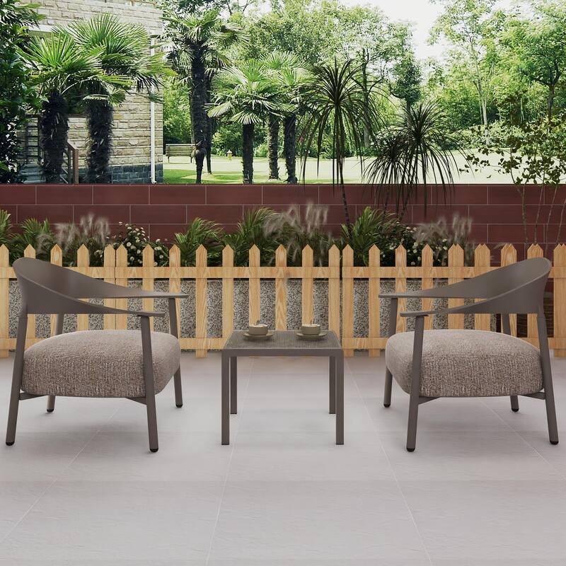 BNK Modern Furniture Set With Seat Cushions and PP & Steel Frame, 2 Accent Chairs and 1 Coffee Table - Warm Grey
