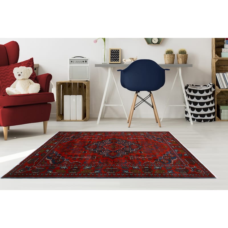 Khamyab Nevaeh Red/Navy Rug - 3'3" x 4'11"