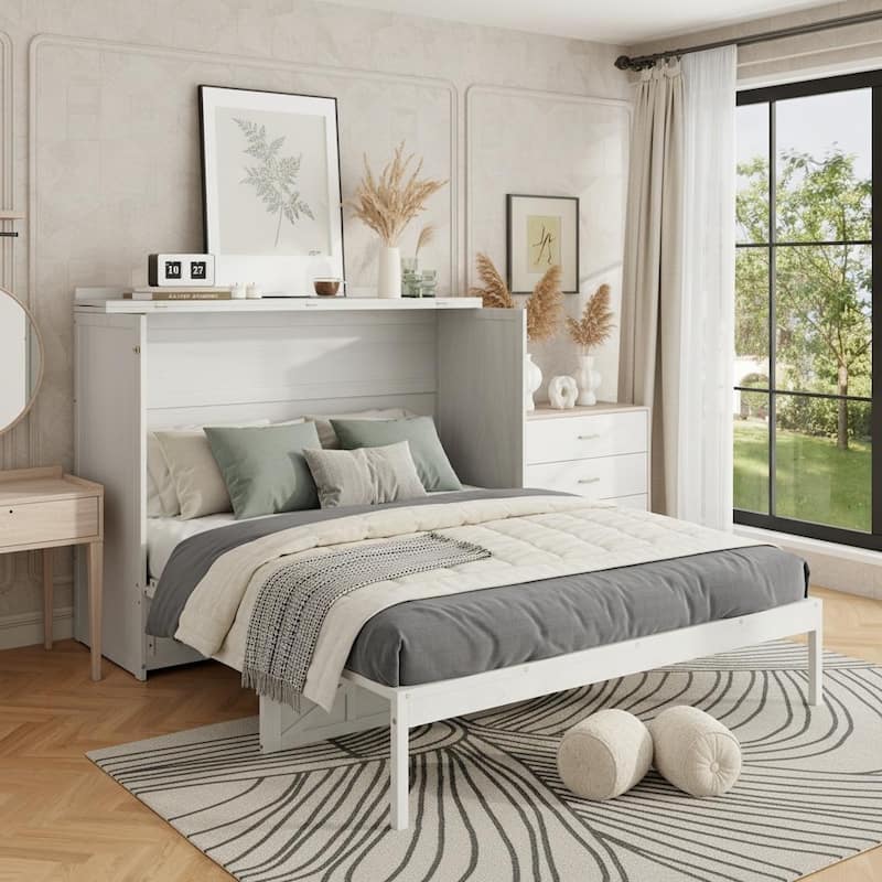 Queen Size Convertible Cabinet Bed with USB Ports by Harper&Bright Designs