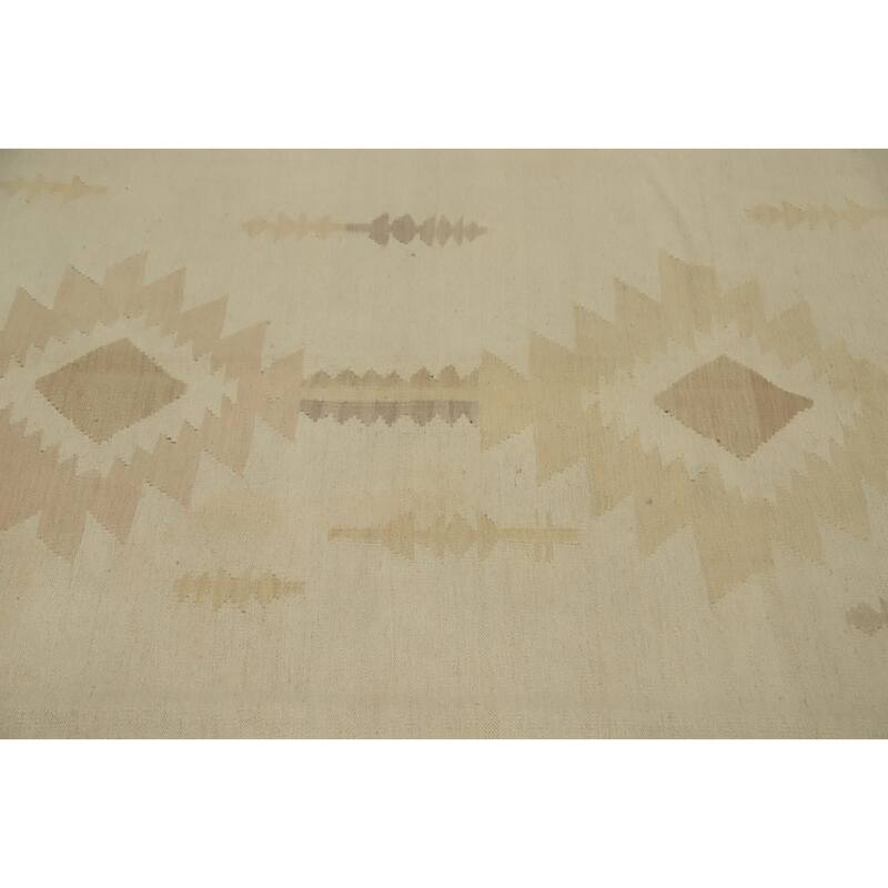 Hand Woven Oriental 100% Wool Carpet Southwestern Tribal Beige & Ivories Kilim Area Rug - 10' 0'' X 6' 8''