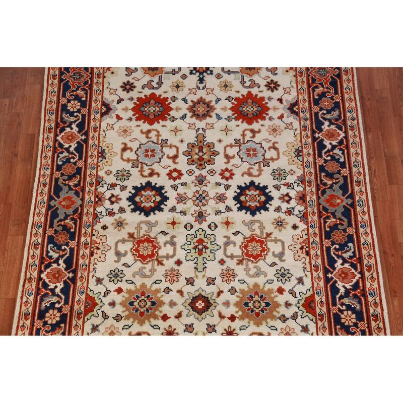 Hand Knotted Oriental 100% Wool Carpet Traditional Geometric Beige & Ivories Heriz (serapi) Area Rug - 9' 1'' X 6' 0''