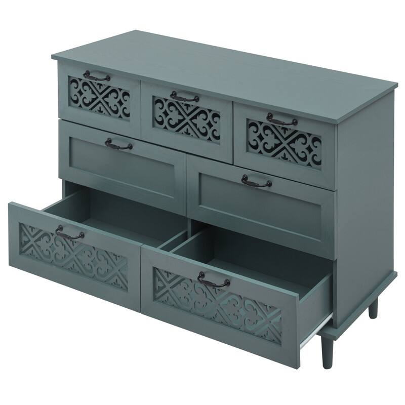 American Style Wood Sideboard Buffet Cabinet with 7 Storage Drawers