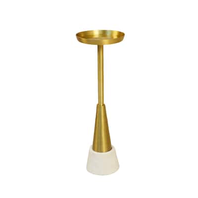 24" Gold and White Tray Top Drink Table with Marble Base