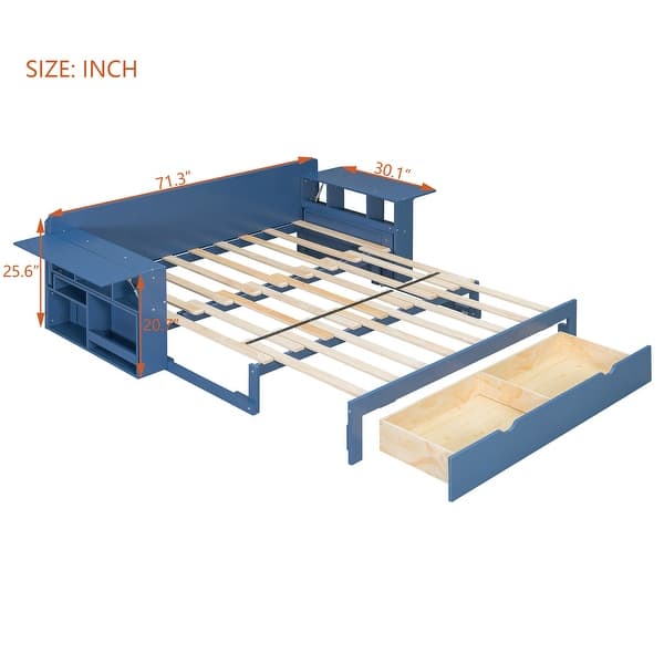 dimension image slide 0 of 3, Multifunctional Sofa Bed Convertible Daybed with Removable Integrated Desk/Hydraulic Side Table/Storage Drawers for Small Spaces