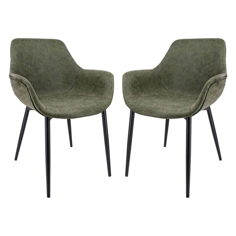 Markley Leather Dining Chair with Iron Legs Set of 2 Modern Accent Armchair - Olive Green - Set of 2 - 24.5"Dx25.2"Wx33"H