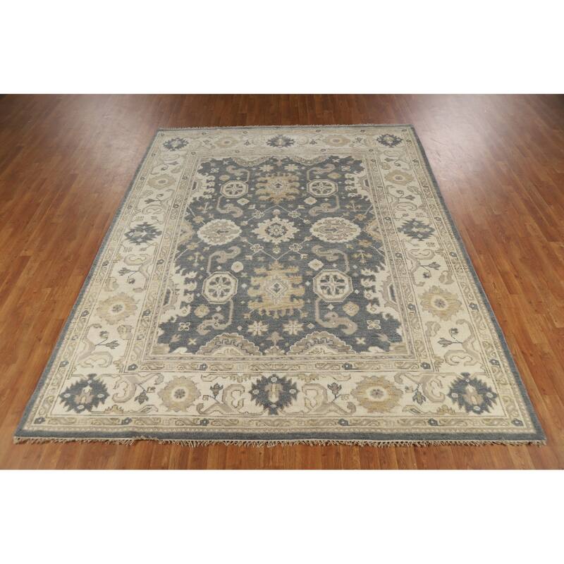 Slate Oushak Indian Area Rug Hand-Knotted Wool Carpet - 7'10" x 9'9"
