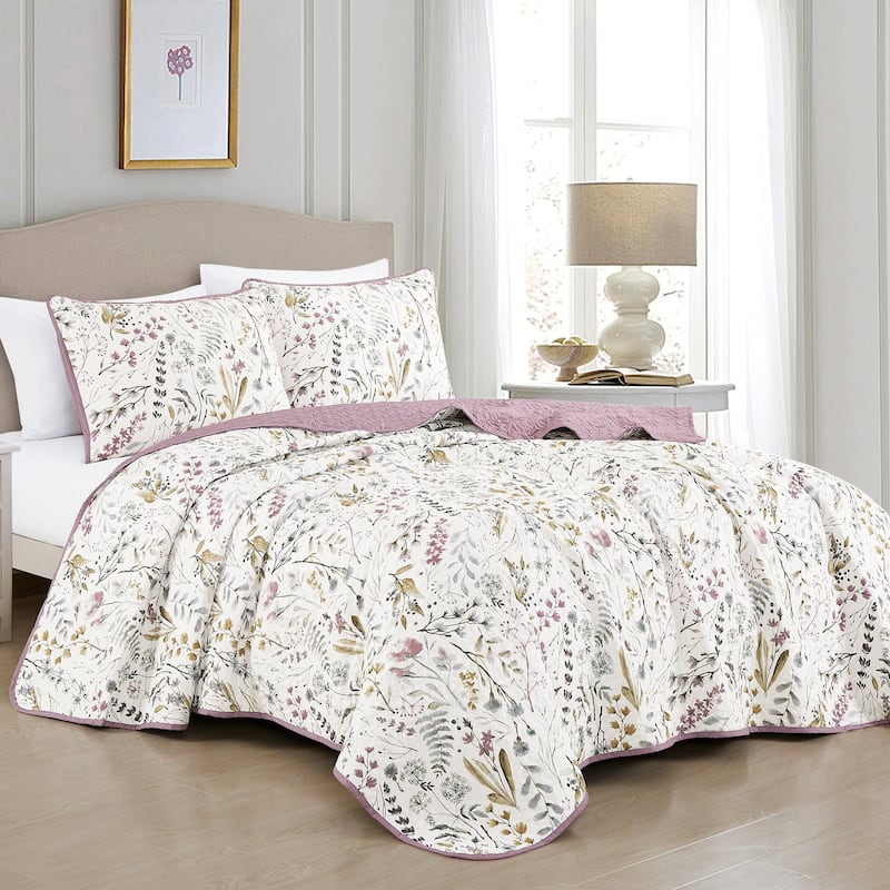 MarCielo 3 Piece Printed Quilt Set Lightweight Bedspread Set Lara - King