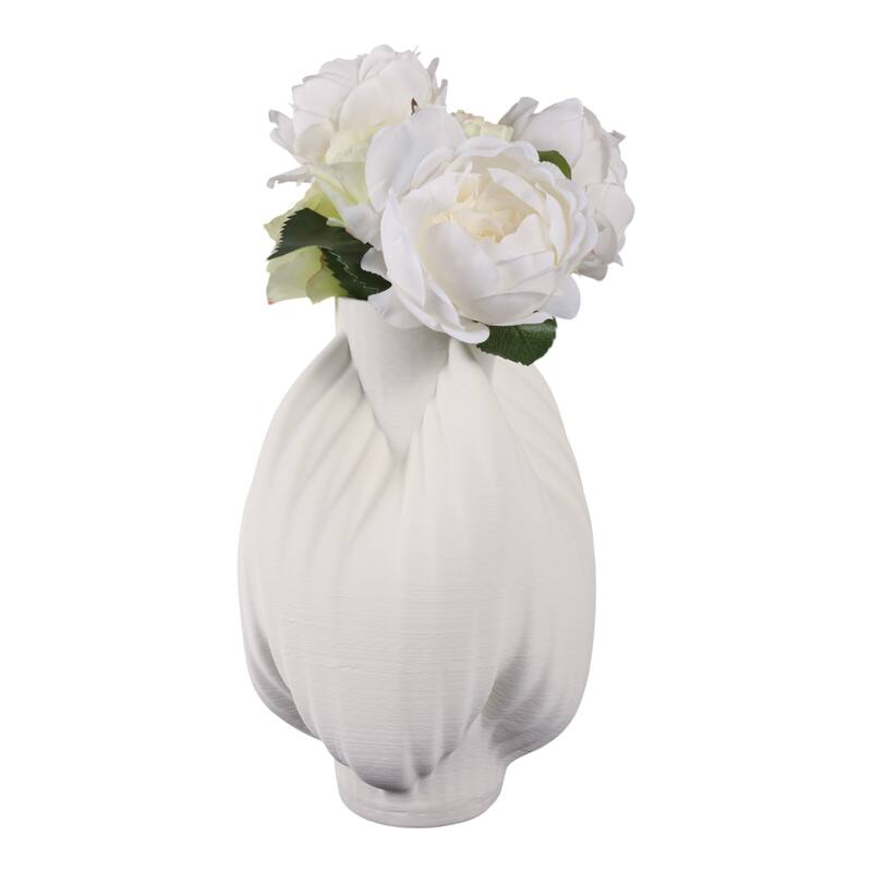 Porcelain Vase Textured Decorative Vessel with Ribbed Carved Form
