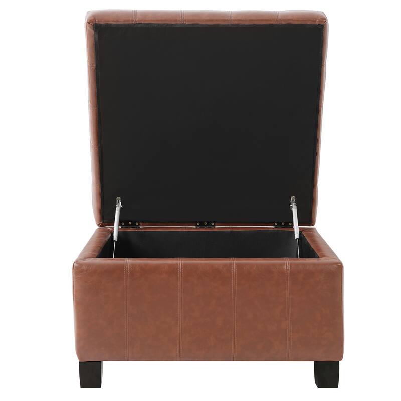 30.25" Square PU Storage Ottoman with Lift-Top & Rubber Wood Legs