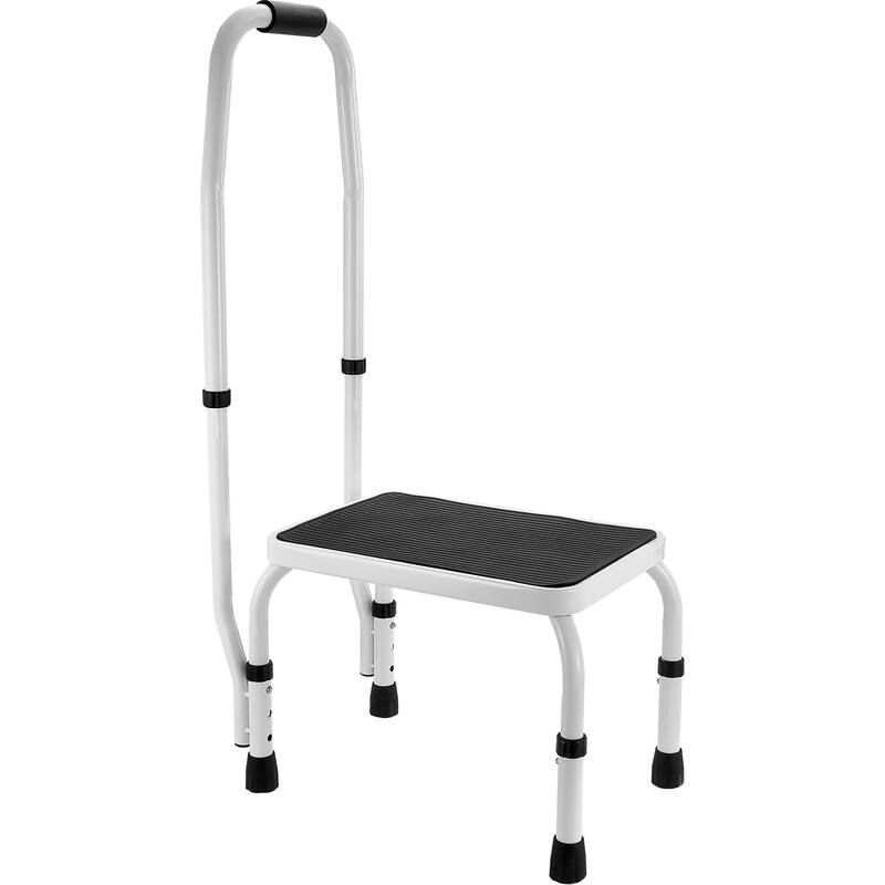 Anmytek Heavy Duty Steel Step Stool 3 Adjustable Height with Handle 330lbs Capacity Non Slip Portable - White - White