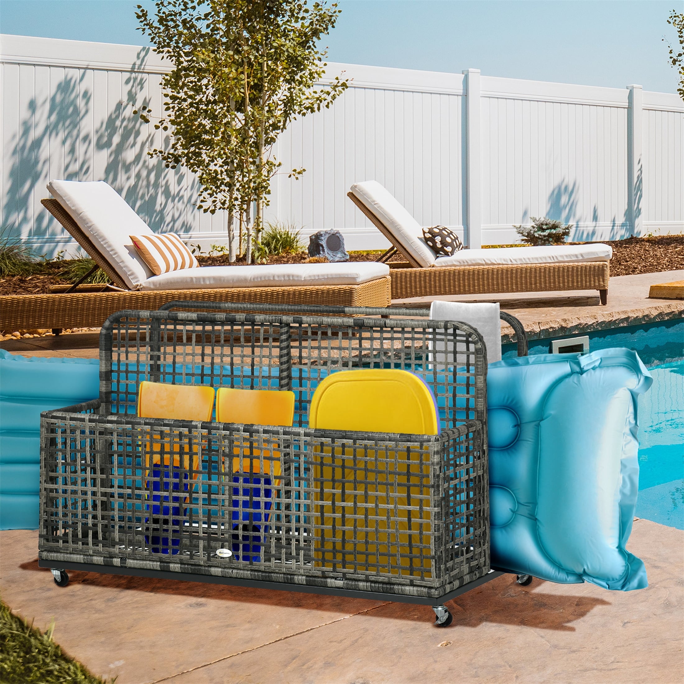 Outsunny Outdoor Towel Rack Pool Toy Cabinet Hot Tub Accessory Storage Freestanding Waterproof PE Rattan Wicker Bed Bath Beyond 37078549