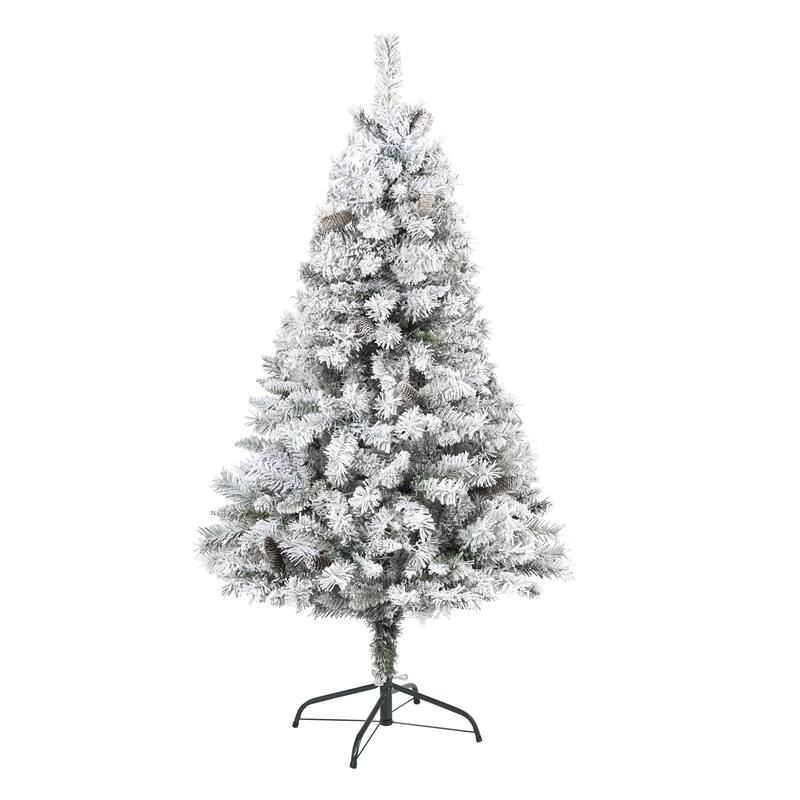 5' Flocked with White Pinecones Artificial Christmas Tree, Unlit - 5 Foot