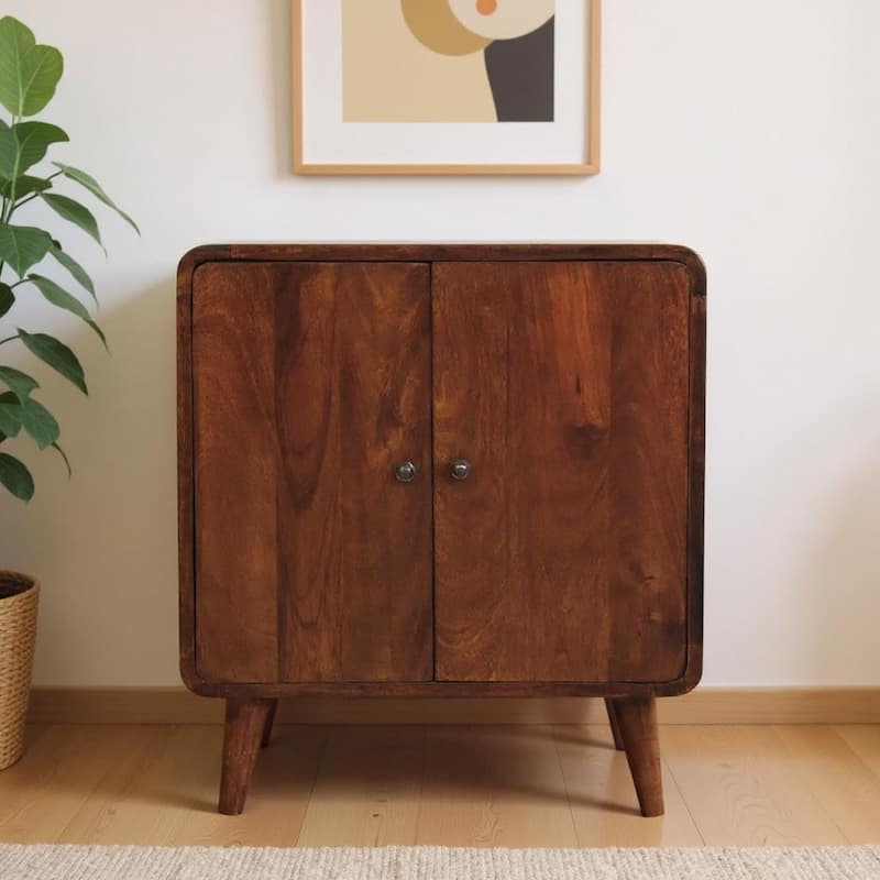 HomeRoots 26" Brown Solid Wood Accent Cabinet With Two Doors - Brown