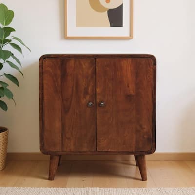 HomeRoots 26" Brown Solid Wood Accent Cabinet With Two Doors