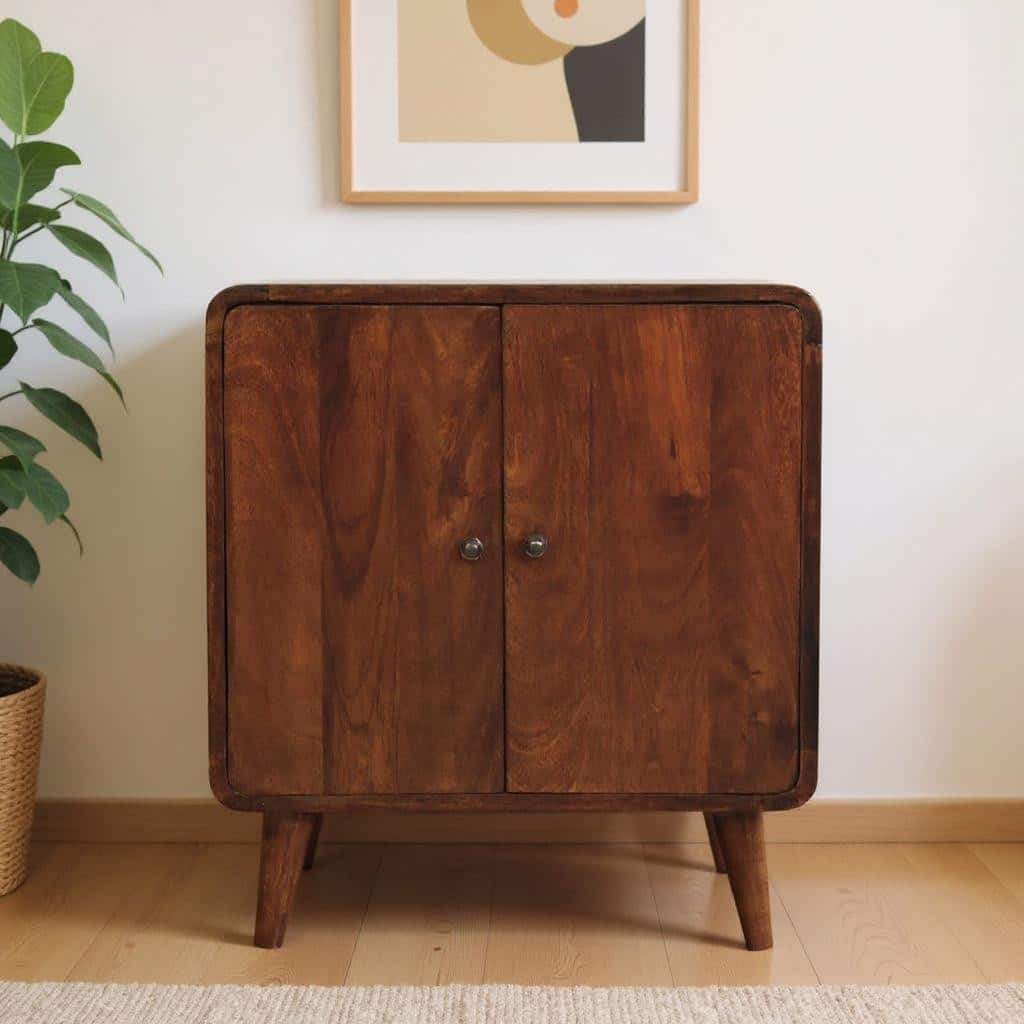 HomeRoots 26" Brown Solid Wood Accent Cabinet With Two Doors