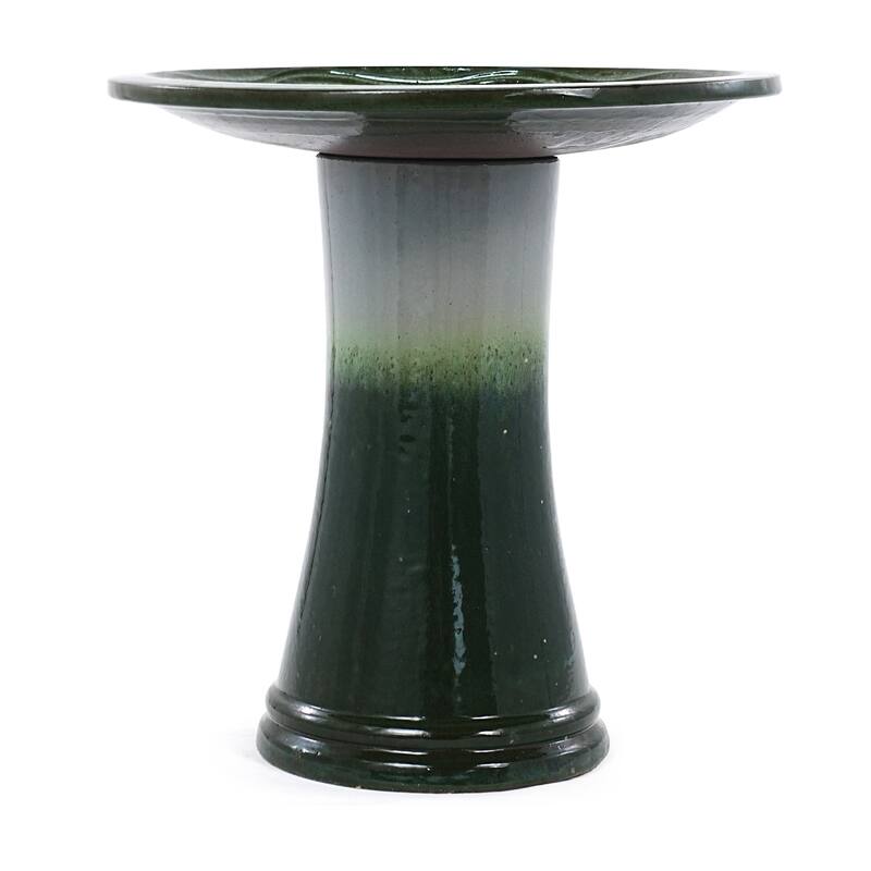 17"Ceramic Bird Bath for Outside, Elegant Tall Outdoor Bird Bath, Lightweight Pedestal Glazed Birdbaths with Swirl Pattern