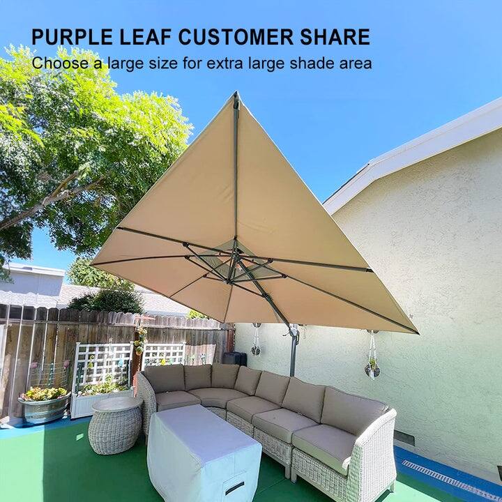 PURPLE LEAF Premium Rectangular Patio Cantilever Umbrellas with Tilt-and-Crank with Base