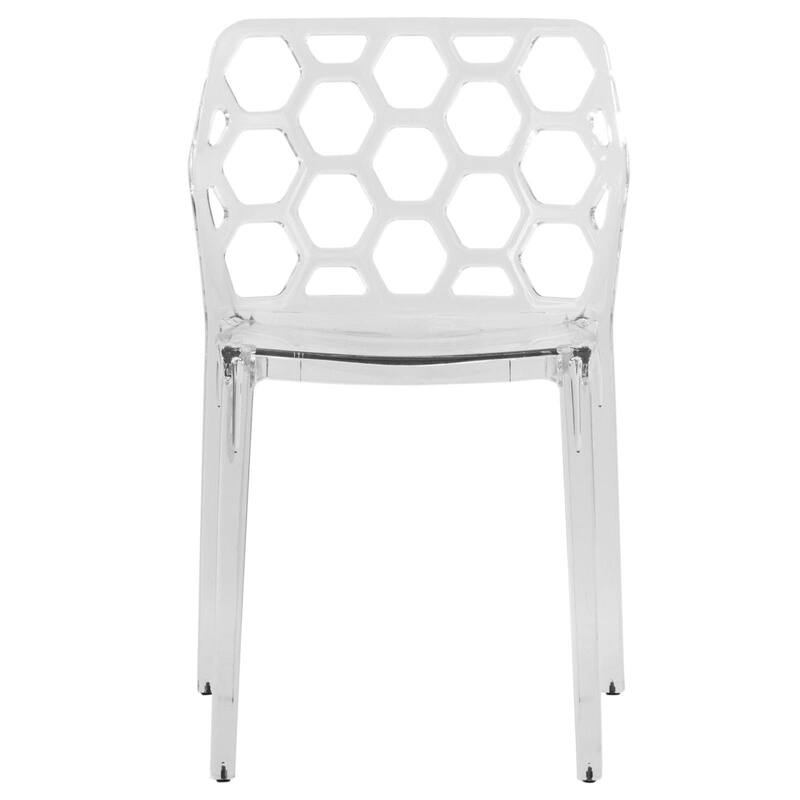 Stackable Acrylic Dining Chair with Honeycomb Open Back Design Accent Side Chair
