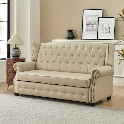 Ruedi Transitional 73.6" Vegan Leather Sofa Bed with Tufted Back and Nailhead by HULALA HOME