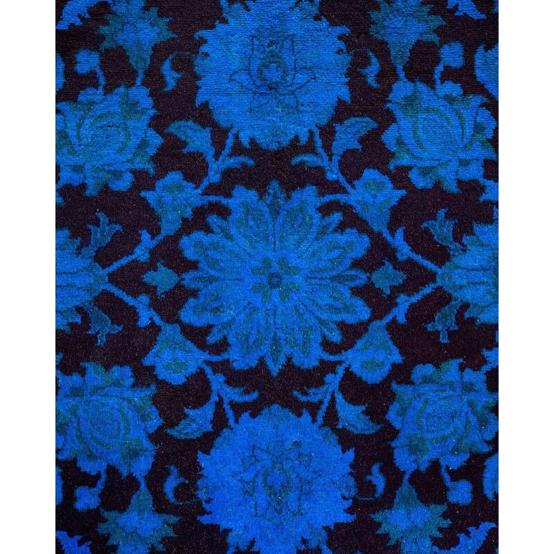 Overton Hand Knotted Wool Vintage Inspired Modern Contemporary Overdyed Blue Area Rug - 4' 3" x 6' 3"