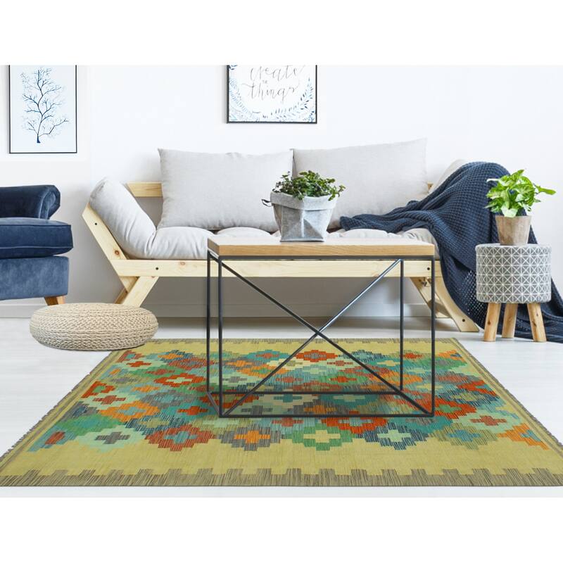 Sangat Flatweave Jaja Gold/Grey Rug - 4'10" x 6'5"