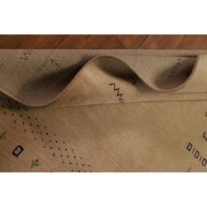 Tribal Gold Gabbeh Oriental Area Rug Hand-Knotted Modern Wool Carpet - 4'8" x 6'6"