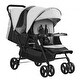 preview thumbnail 3 of 1, Foldable Lightweight Twin Stroller with Canopy, Tray and Shock Wheels - 47.2” L x 21.1” W x 40.2” H