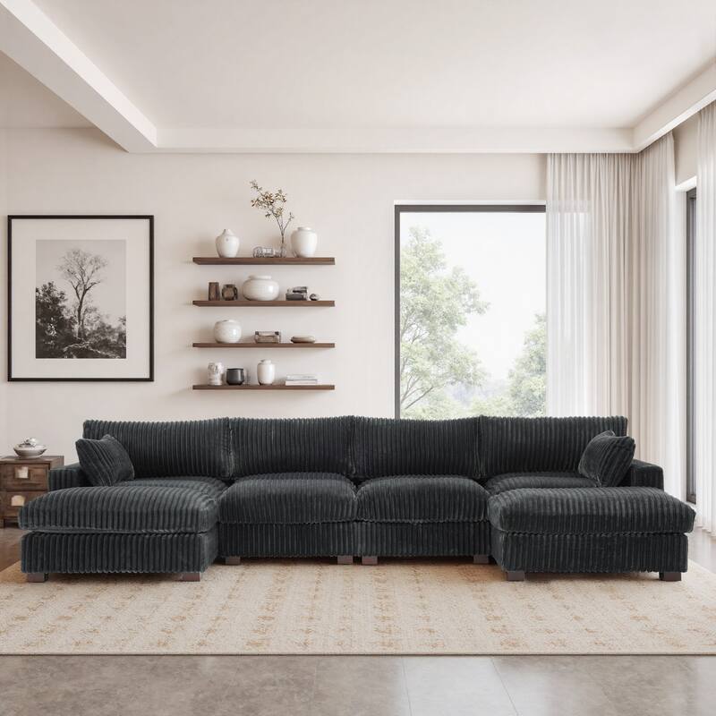 Modren Plush Oversized Modular Sectional Sofa Set with Chaise&Ottoman.